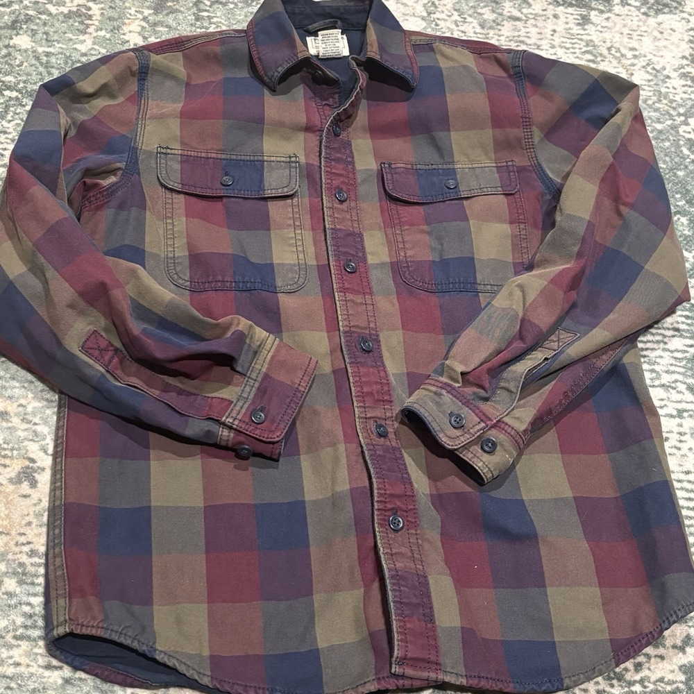 LL Bean Shirt Mens Lined Plaid Button Up Long Sleeve Pockets Size Small